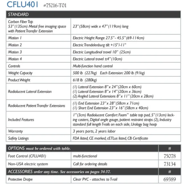 Arrow Life Medical Solution: CFLU401 4 movement Lithotripsy/Urology Table