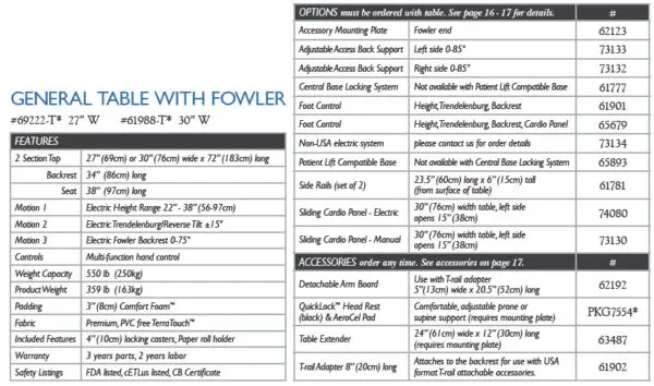 Arrow Life Medical Solution - GENERAL TABLE with fowler