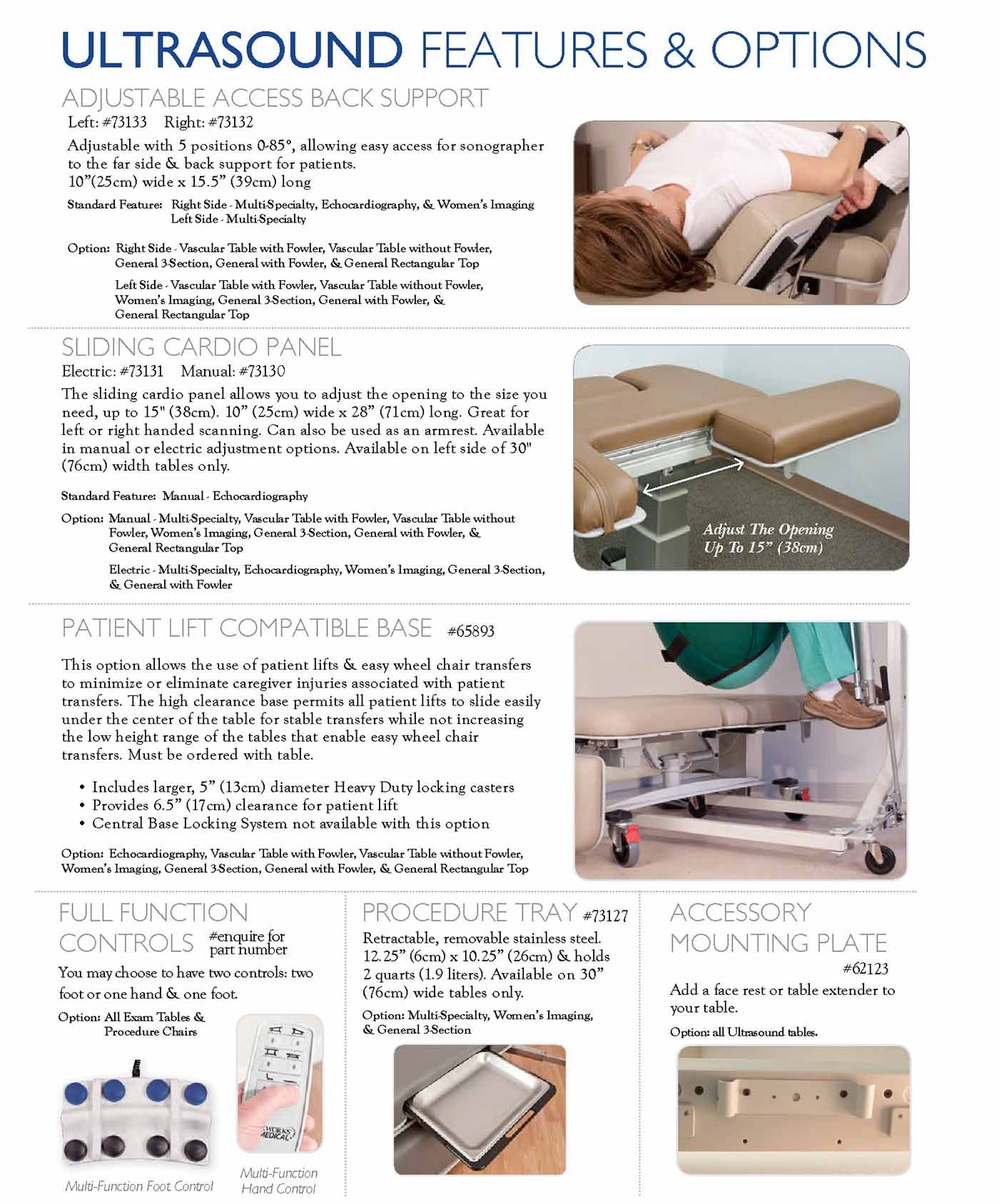 Arrow Life Medical Solution - ULTRASOUND Tables FEATURES, accessories and OPTIONS