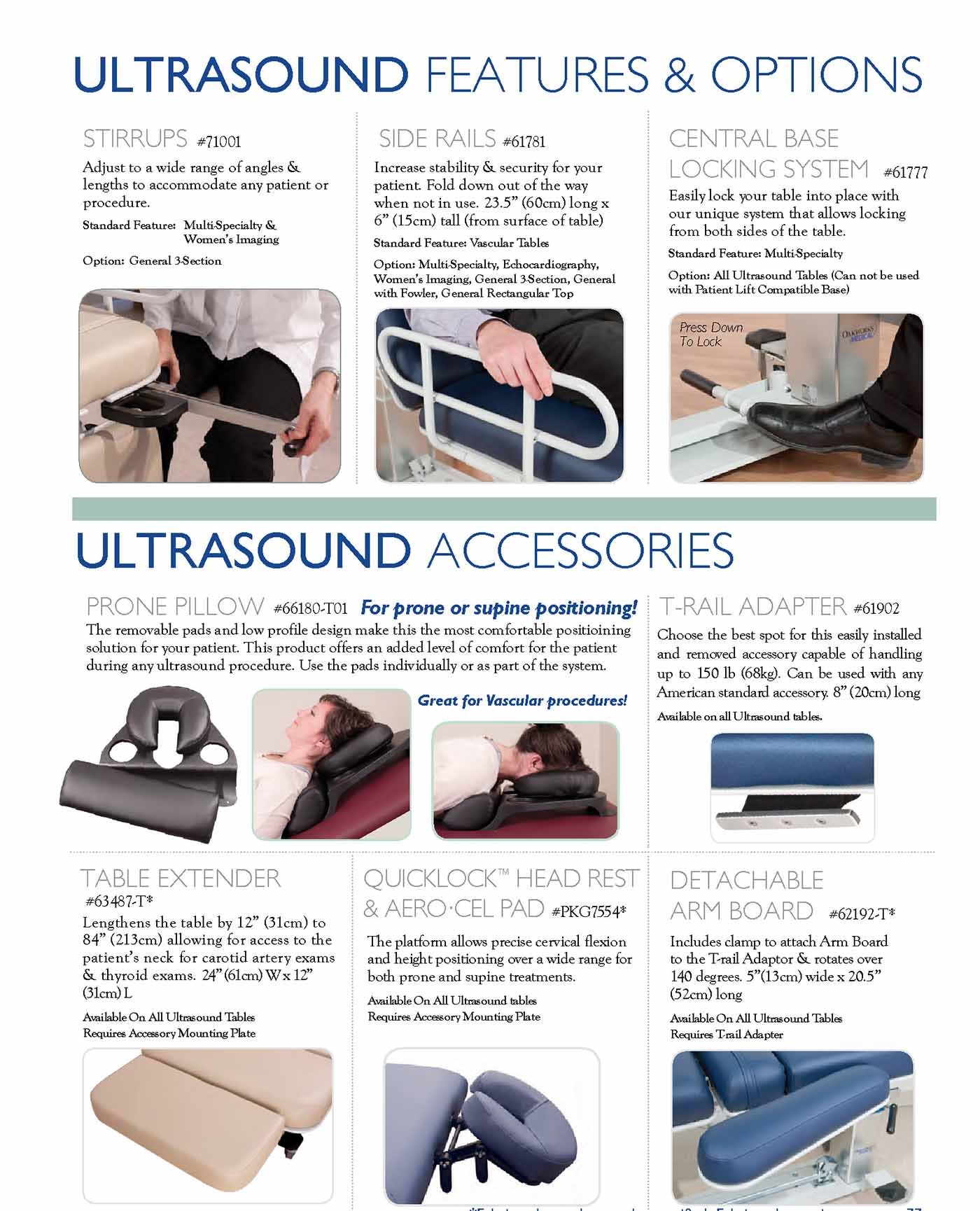 Arrow Life Medical Solution - ULTRASOUND Tables FEATURES, accessories and OPTIONS